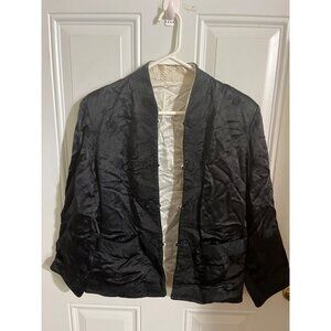 Silver Lake black and silver Oriental look button up reversible jacket size Larg